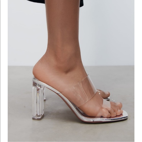 NWT. Zara Vinyl Sandals with Methacrylate Heels - Picture 3 of 11